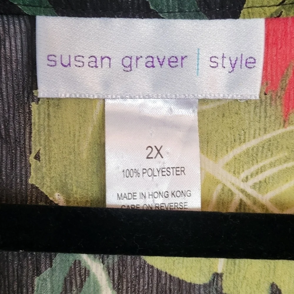 Susan Graver Tropical Print Sheer Button Front Tunic Cover-up